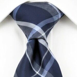 Kenneth Cole Reaction Silk Tie Plaid Blue Gray